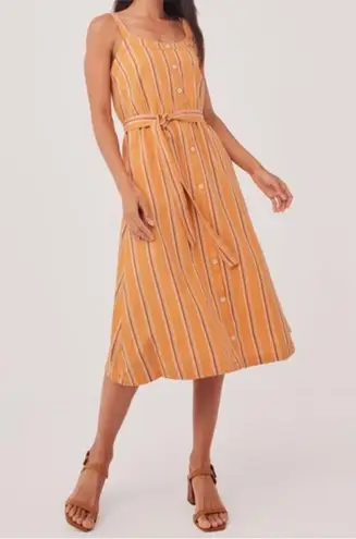 Pact Linen Blend Orange Striped Canopy Picnic Button Front Dress Size M