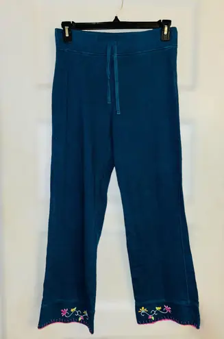 Sleep Sense Women’s Small Blue Embroidered Floral Patches Pajama/Lounge Pants