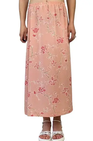 Vintage 70s Pink Cherry Blossom Floral Maxi Skirt Size M