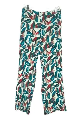 ONIA Women’s Mila Wide Leg Pants Green Multicolor Leave Print Pull On Sz Large
