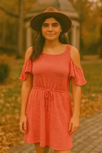 Minnie Rose Cold Shoulder Mini Dress Linen Small Pink