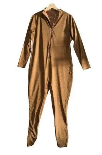 SKIMS Womens Brown Shiny One Piece Mock Neck Long Sleeve Zip Up Jumpsuit Sz 3X