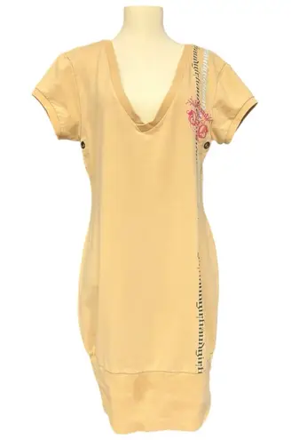 Jean de Marithé + François Girbaud Tan Graphic Y2K Scoop Neck Stretch Shirtdress Yellow Size XL
