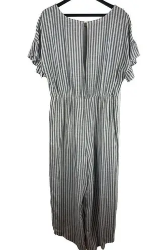 Hudson June Womens Jumpsuit Plus Size 1 Blue Ivory Stripe Linen Blend 1 Piece