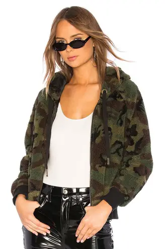 Pam & Gela Faux Sherpa Zip Hoodie in Army Camo