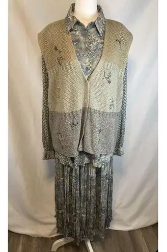 Napa Valley Outfit Set Women’s Size L Rayon 3 Piece Skirt, Blouse & Vest Blue Size L