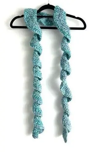 Handmade Potato Chip Scarf Blue Crochet Eyelash Knit