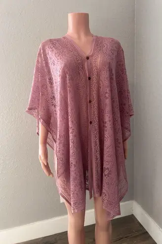 Peach pink Lace floral Open Front Kimono Beach Coverup Lightweight relaxed #211 Size undefined