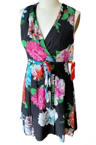 NWT ~ KIRNA ZABETE Black Multicolor Top Wrap Floral Dress ~ Women's Size 10