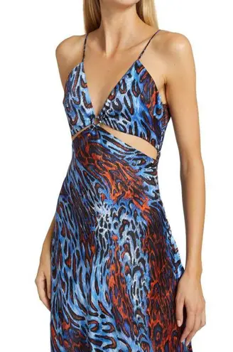 Jonathan Simkhai Standard Eliza leopard print cutout satin midi slip dress large