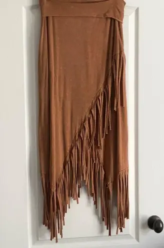 T Party Fashion Brown Fringed Midi Skirt