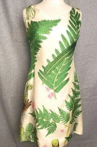 Amazing Vintage 1960s Fern And flower Plant Shift Sleeveless dress _ Size Small Green