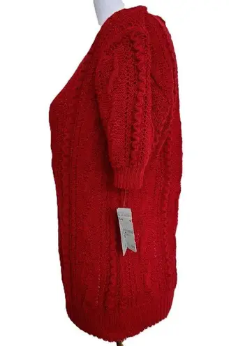 Vintage Cable Knit Sweater Size M Red Short Sleeve Statement Sleeve Deadstock Size M