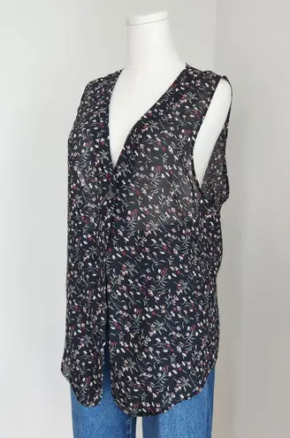 Vintage 90s Black Floral Sleeveless Vest Cardigan Top Grunge Cottage Blouse M Size XL