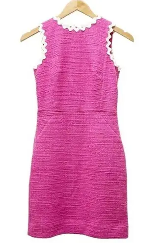 J.Crew NWT  Hot Pink Textured Tweed Sheath Dress White Trim Women's Sz 00 Petite