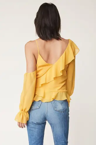 LPA Yellow Asymmetrical Ruffle Wrap Top
