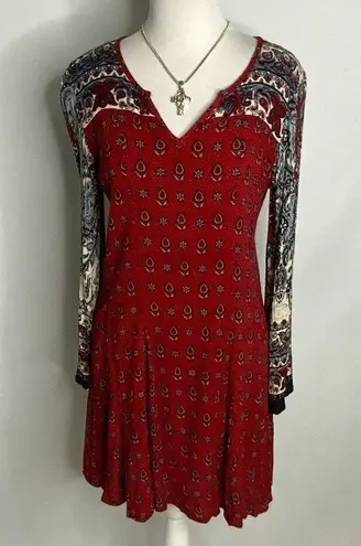 Patrons of Peace Women’s Red Bell Sleeves Boho Flowy Short Dress XS
