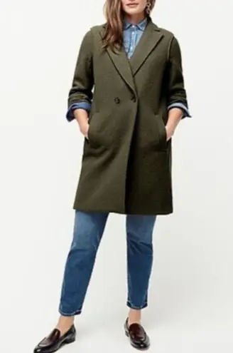 J.Crew  Daphne Wool Coat Italian Double Breasted Green Women's 8 Long Collar