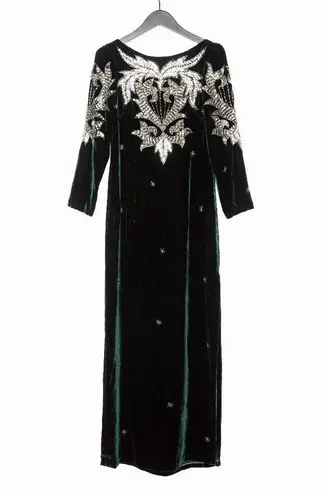 Vintage Green Sequin Beaded Velvet Dress