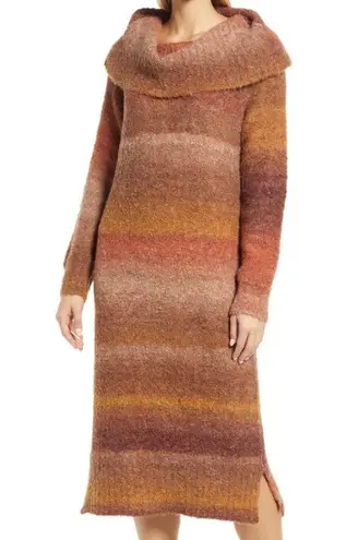 Caslon New  Ombré Striped Sweater Dress Long Sleeve Knit Midi Orange Brown