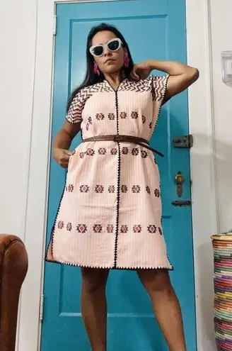 Kaftan Handwoven dress Mexican huipil Pinstripe Orange White like Pippa Holt Size undefined