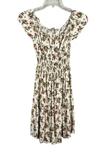 J for Justify Cream Floral Fit & Flare Puff Peasant Sleeve Mini Dress Small S