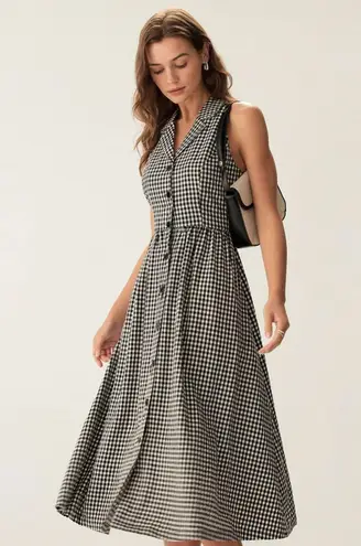 RIHOAS Black Plaid Sleeveless Button Midi Dress Gray