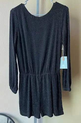 If By Sea Anthropologie Black and Silver Shimmer Open Back Romper Size Medium Black
