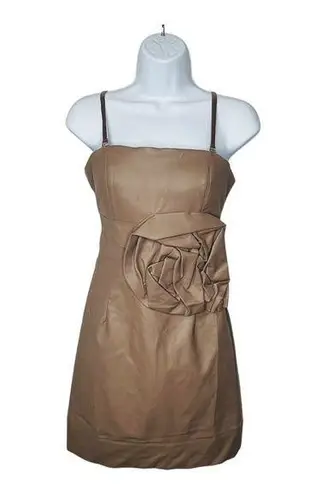 Lucy Paris Lucy & Co. Faux Leather Dress Strapless Rosette Cocktail Taupe Size Small NWT