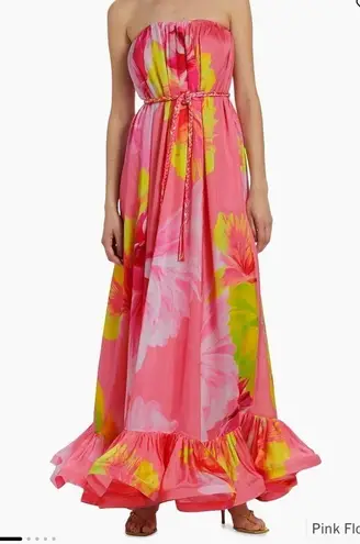 NWT Hemant & Nandita Strapless Floral Maxi Dress Size Small Pink