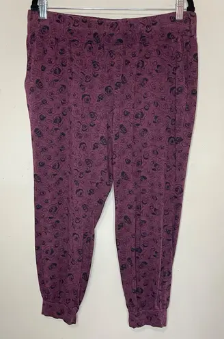 ANY BODY Burgundy and Black Floral Print Lightweight Lounge Jogger, LP Purple Size undefined
