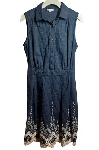 Westport 1962 Dress Women 10 Blue White Cotton Denim Like Preppy Cottagecore