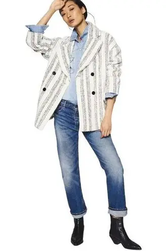 Ba&sh BASH Fillie Coat Double Breasted Striped Ivory Ecru Wool Alpaca Peacoat Medium