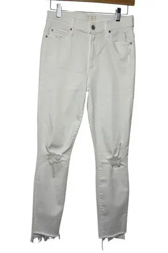 Mother Stunner Zip Ankle Step Fray Jean Women 26 Little Miss Innocent Distressed White