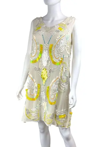 Beaded Sequin Dress Flapper Style Cocktail Party Sleeveless Drop Waist size M Yellow Size M