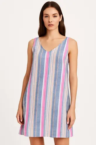 CREMIEUX Multicolor Linen Stripe Sleeveless Dress Size M Blue Size M