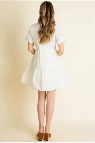 THML Womens Collared Short Sleeve Cream Dress Medium