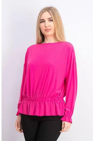 Willow Drive Blouse Womens S Pink Ruffle Hem Long Sleeve Cottagecore