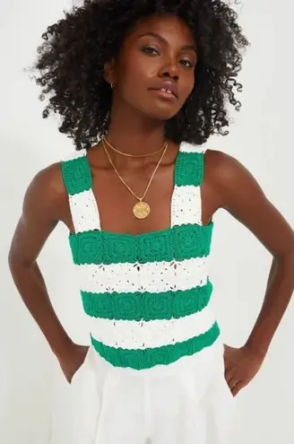 NEW Hyacinth House Tuckernuck Green White Crochet Cooper Tank Top Size XL