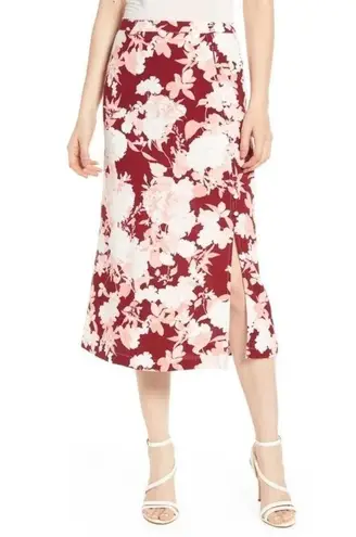 Chelsea28 Red Floral Print MIDI Slip Skirt Slit S