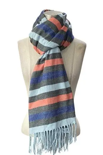 Gap  Navy blue, coral pink, white, & gray stripe scarf