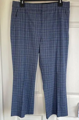 Elie Tahari Leena Plaid Cropped Pants (Blue Plaid) - Medium