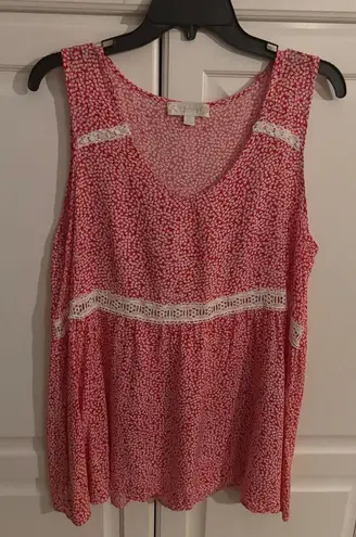 Weekend Suzanne Betro Red Floral Print Sleeveless Tank Top XL