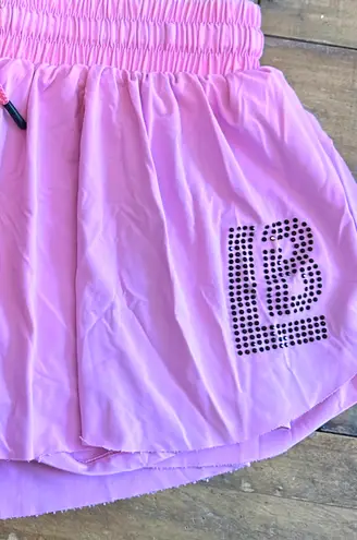 Womens Athletic Lined Pink Drawstring Flutter Shorts, Large thumbnail 2