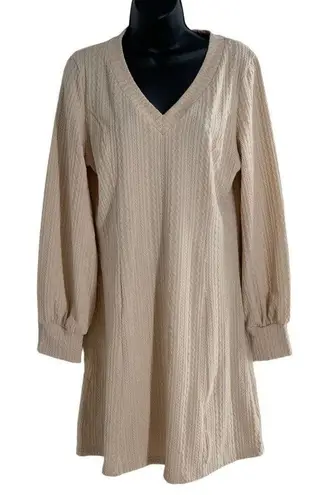 OYANUS Women's V Neck Long Bishop Sleeve Knit Apricot Sweater Dress Sz L Size L