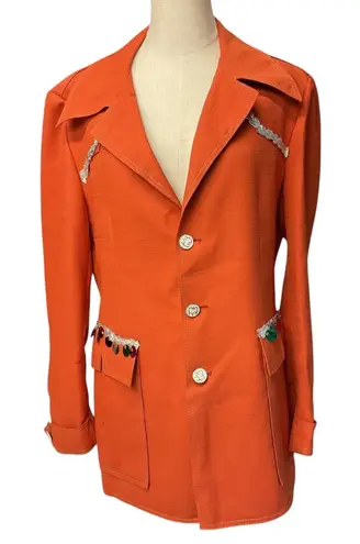 Vintage 70s Burnt Orange Blazer Jacket Dagger Collar Embellishments Formal Size XL