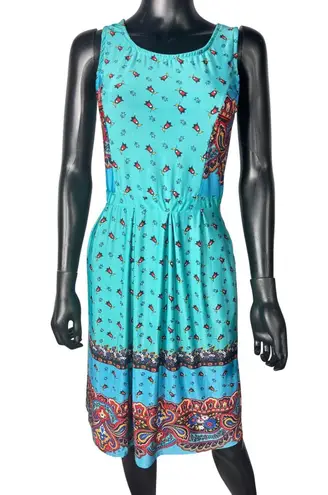 Reborn Paisley Print Midi Dress Teal Sleeveless Casual Boho Pocket M Blue Size M