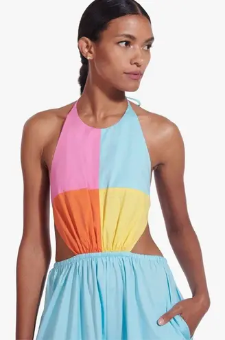 STAUD NWT  Color Block Maxi Open Back Poplin Dress Size XL