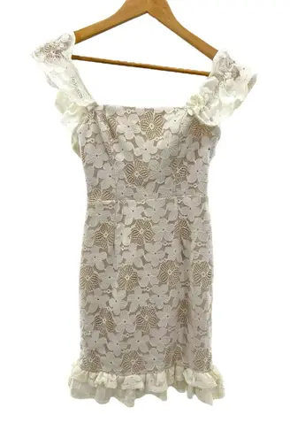 Here Comes the Sun White Floral Lace Ruffle Mini Dress Off Shoulder Boho Bridal