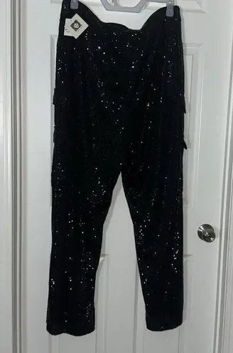 Anne Klein women’s size 16 Sequin Black cargo style Pants with lining NWT